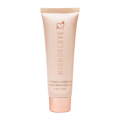 High On Love soft touch hand cream tube showing smooth, moisturizing formula in a sleek white tube with minimal branding.
