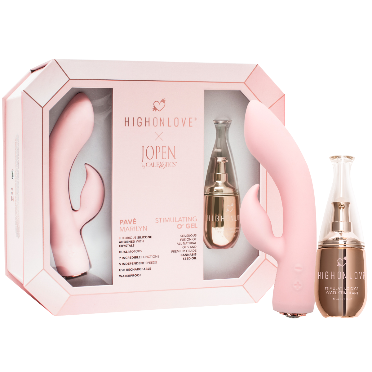 High On Love Objects of Pleasure gift set with assorted intimate pleasure toys and accessories in a sleek packaging.