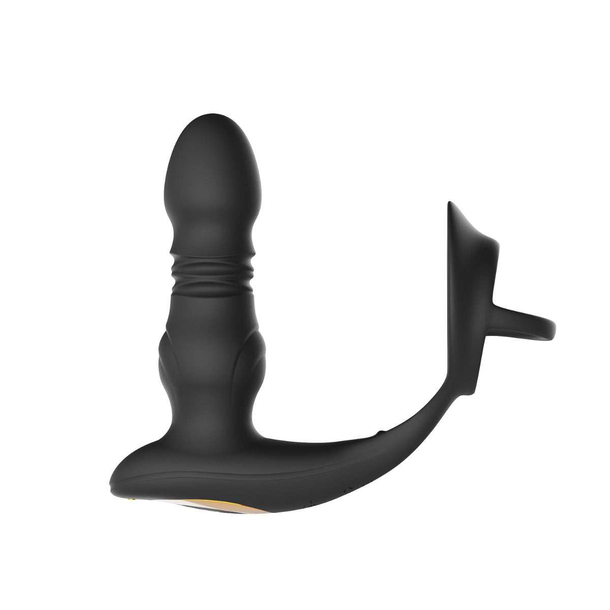 Honey Play Box Cyrus black thrusting prostate massager with cock ring, side view, app-controlled adult pleasure device.