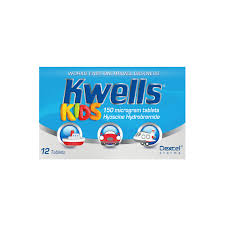 Kwells Kids Travel Sickness tablets in blister pack, orange flavor, designed to prevent nausea during travel.