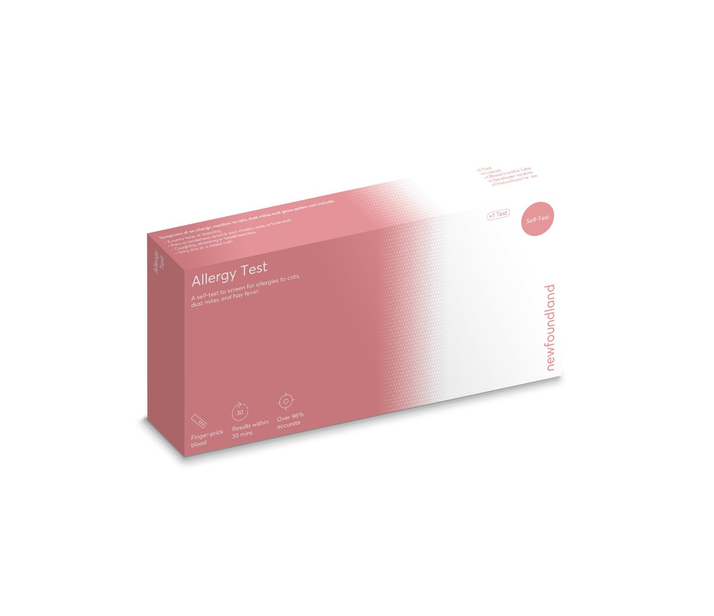 Newfoundland Allergy 3-in-1 Test kit with multiple testing squares for allergy detection, shown in the image.