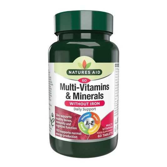 Natures Aid Multi-Vitamins & Minerals Without Iron Daily Support 60 Tablets 