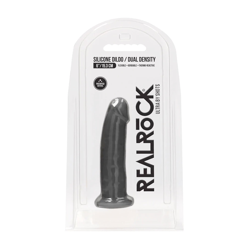 Real Rock Silicone Dildo Without Balls 6" (Black)