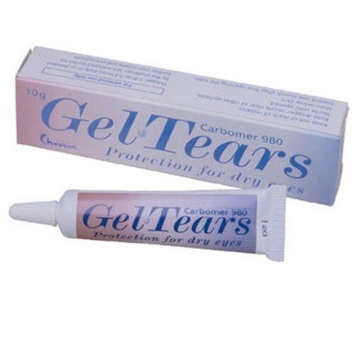 Bausch+Lomb GelTears dry eye protection gel tube showing the 10g packaging for soothing ocular lubrication