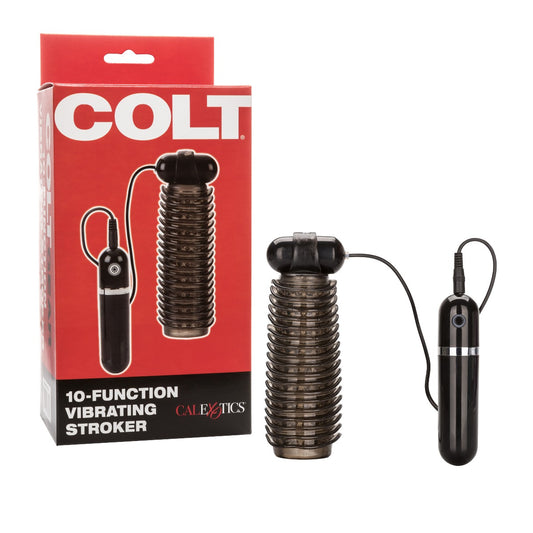 COLT 10 Function Vibrating Stroker in smoke color, featuring textured exterior and compact design for realistic stimulation.