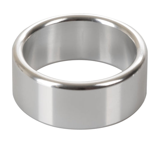 Metallic alloy cock ring in medium size from California Exotics, featuring a sleek, shiny finish and smooth design.