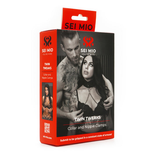 SEI MIO - Twin Tweaks - Velvet Collar with Nipple Clamps 