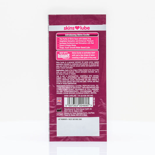 Skins Excite Tingling Water Based Lubricant - 5ml Foil