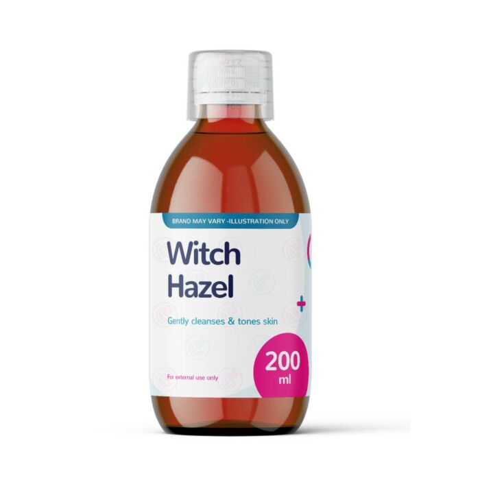 CuredPharmacy Witch Hazel 200ml bottle with label, showcasing natural skin toner for soothing and cleansing.